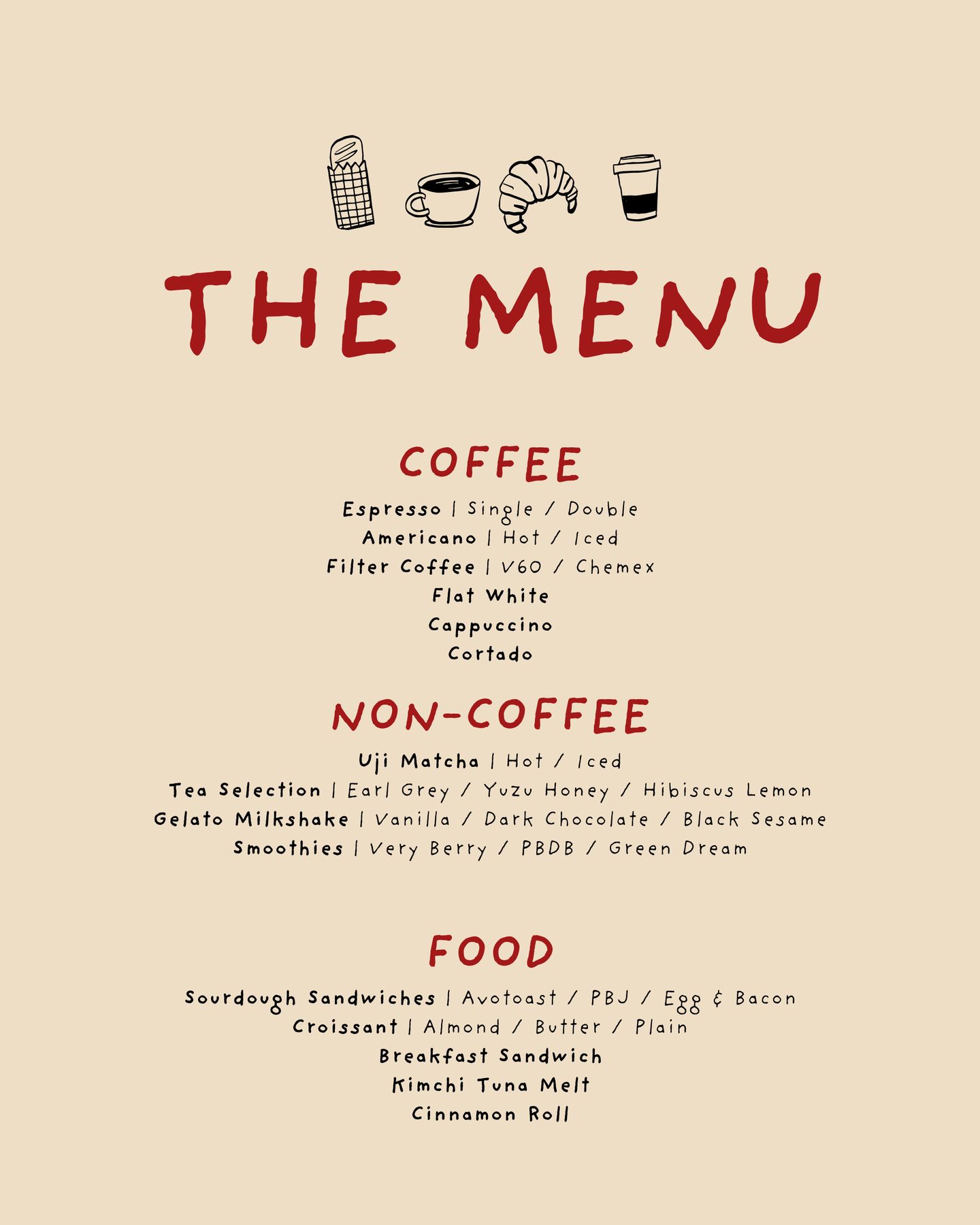 Butter Cafe and Bakery menu